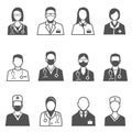 Medical staff in uniform with stethoscope icons set isolated on white. Doctor, physician.