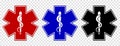 Medical star symbols in three color variations: red, blue and black Royalty Free Stock Photo
