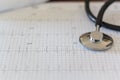 Medical stethoscope and ECG test - Electrocardiogram Royalty Free Stock Photo