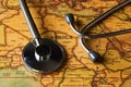 Medical stethoscope over africa healthcheck. close-up map Royalty Free Stock Photo