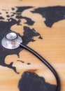 Medical stethoscope over america healthcheck. Medical concept tourism travel care diseases healthy.Vertical photo Royalty Free Stock Photo