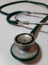 Medical stethoscope placed on white background