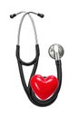 Medical stethoscope and red heart isolated on white Royalty Free Stock Photo