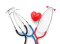 Medical stethoscopes with heart on white background. Health care concept