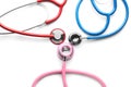 Medical stethoscopes on white background