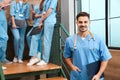 Medical student with groupmates in university Royalty Free Stock Photo