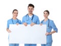 Medical students with blank poster