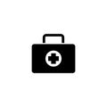 Medical Suitcase, Bag of First Aid Supplies. Flat Vector Icon illustration. Simple black symbol on white background Royalty Free Stock Photo