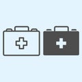 Medical suitcase line and solid icon. Doctor briefcase with first aid tools. Health care vector design concept, outline Royalty Free Stock Photo