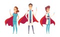 Medical superheroes team. Doctors wear hero capes, nurse therapist hospital staff. Virus protection, vaccination time Royalty Free Stock Photo