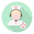 Medical support girl flat icon with red cross symbol