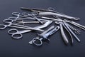Medical and surgery instruments isolated in black mirror background Royalty Free Stock Photo