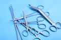 Medical and surgery instruments isolated in mirror background Royalty Free Stock Photo