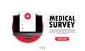 Medical survey illustration. Health medical document check up list online on computer. Checklist test results. Life insurance or