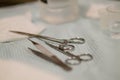 Medical Suture Kit Closeup on Tray. Royalty Free Stock Photo