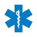 Medical symbol blue Star of Life with Rod of Asclepius icon isolated on white background. EMS, first aid.