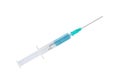 Medical syringe with blue liquid