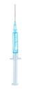 Medical syringe with blue liquid isolated on a white background Royalty Free Stock Photo