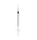 Medical syringe close-up isolated on a white