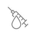 Medical syringe with drop line icon. Vaccination, immunization, blood donation symbol Royalty Free Stock Photo