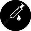Medical syringe, hypodermic needle, Inject needle concept of vaccination in black circle icon. Trendy flat style vector illustrati