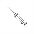 Medical syringe icon. Hand drawn outline doodle. Medical supplies, medications to treat and protect against the virus. Covid-19,