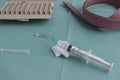 Medical syringe with injection, ampoule with medicine
