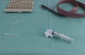 Medical syringe with injection, ampoule with medicine