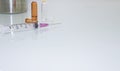 Medical syringe , needle and   ampules background Royalty Free Stock Photo