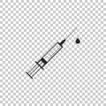Medical syringe with needle and drop icon isolated on transparent background. Syringe sign for vaccine, vaccination