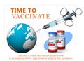 Medical syringe with needle, globe and COVID-19 vaccine vials