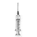 Medical syringe with needle isolated onw hite. Sketch vector hand drawn illustration isolated on white background. Medical Royalty Free Stock Photo