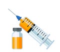 Medical syringe with a needle and medicine inside. The concept of treatment and health. flat vector illustration