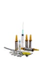 Medical syringe, phials and pills Royalty Free Stock Photo