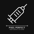 Medical syringe pixel perfect white linear icon for dark theme Royalty Free Stock Photo