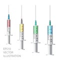 Medical syringe. Set of disposable plastic syringes of different sizes for subcutaneous and intramuscular injections Royalty Free Stock Photo