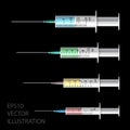 Medical syringe. Set of disposable plastic syringes of different sizes for subcutaneous and intramuscular injections Royalty Free Stock Photo