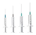 Medical syringe. Set of disposable plastic syringes of different sizes for subcutaneous and intramuscular injections