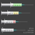 Medical syringe. Set of disposable plastic syringes for injections. . Royalty Free Stock Photo