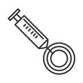 Medical syringe test analysis equipment line icon