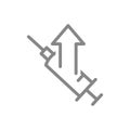 Medical syringe and up arrow line icon. Vaccination of the population, immunization