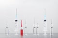 Medical syringes and ampules in a row Royalty Free Stock Photo