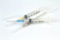 Medical syringes with injection solution. Royalty Free Stock Photo