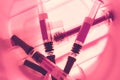 Medical Syringes inside a Sharps Collector Royalty Free Stock Photo