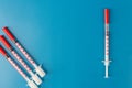 Medical syringes for insulin on a blue background. Diabetes Royalty Free Stock Photo