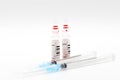 Medical syringes and needles for hypodermic injection The syringes and needles are capped the furthest way vial is the point of Royalty Free Stock Photo