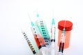 Medical syringes and urine vial Royalty Free Stock Photo