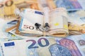 Medical syringes on wad of several euro banknotes bills Royalty Free Stock Photo