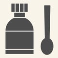 Medical Syrup solid icon. Medicine bottle and measuring spoon glyph style pictogram on white background. Cough mixture