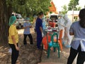 Medical team conduct COVID-19 coronavirus Rapid test PCR test ,cover in PPE suit, CDCU team Buriram province, Thailand